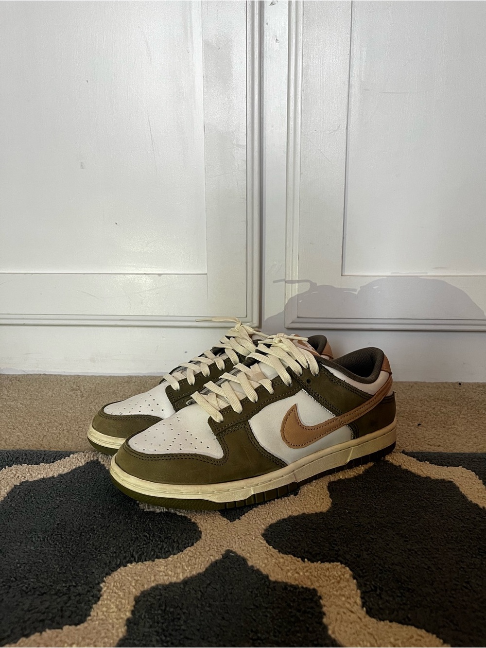 Nike Dunk Low Olive Green, White & Tan Swoosh